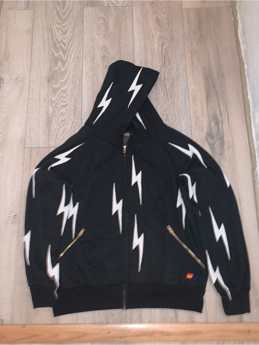Aviator Nation Bolt Stitch Repeat Relaxed Zip Hoodie Black Size: Medium